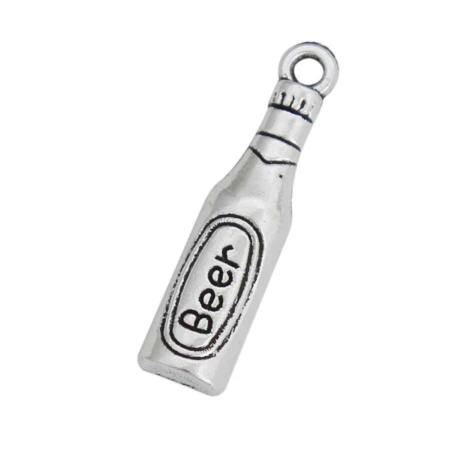 

RAINXTAR Fashion Antique Silver Color Alloy Beer Bottle Charms Single Side Drink Charms 5*22mm 100pcs AAC580