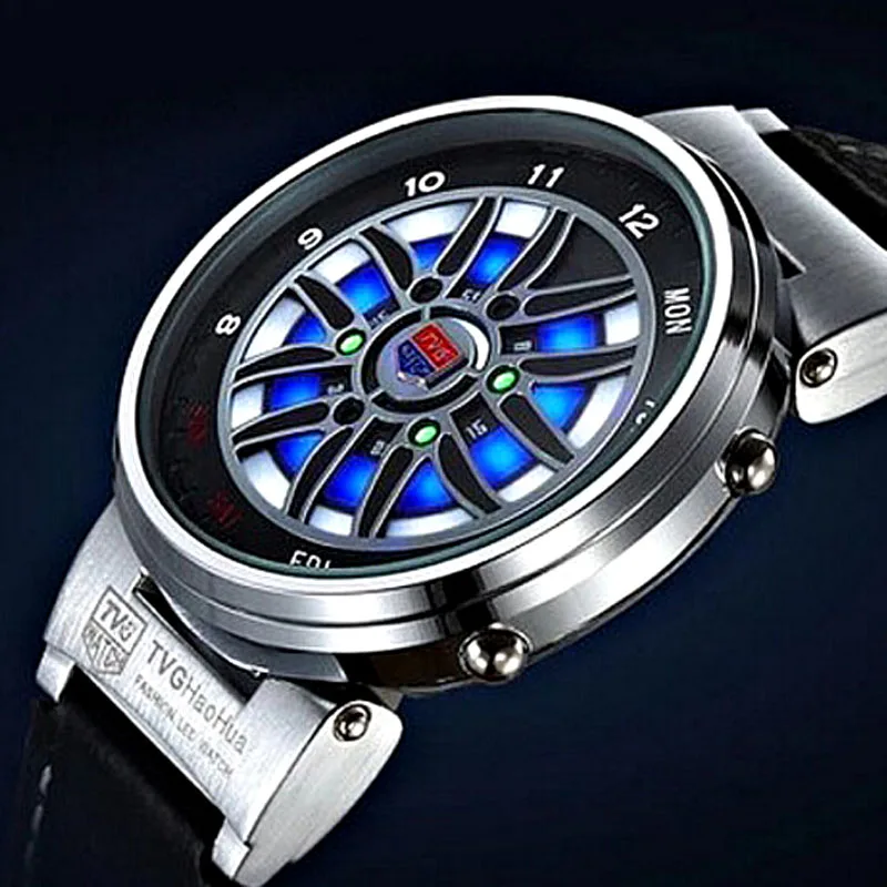 Лидирующий бренд TVG Led часы мужские креативные автомобильные рулетка синие светодиодные дисплей бинарные часы мужские модные мужские спортивные часы relogio masculino