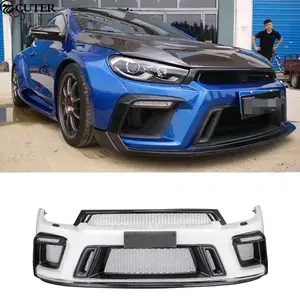 Carbon Fiber + FRP Wide Car Body Kit Unpainted Front Rear Bumper Side Skirts For Volkswagen VW Scirocco ASPEC Body Kit 09-15