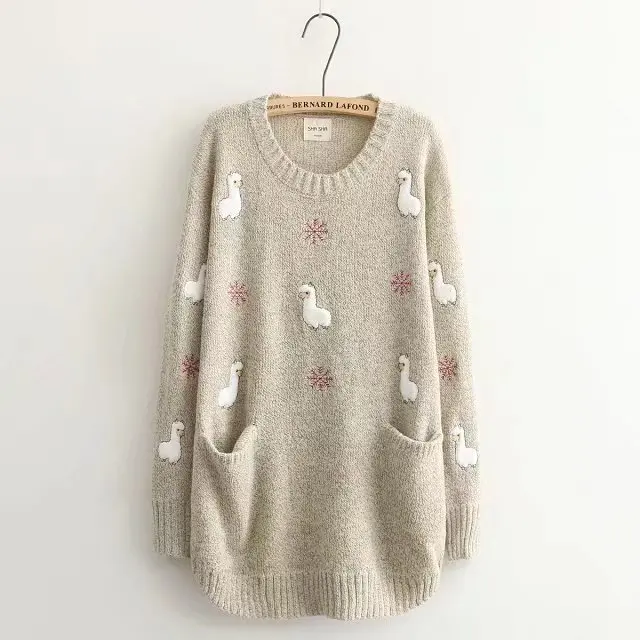 

Maternity Winter Sweater Women New Japanese Mori Girl Long-sleeved Pregnant Embroidery Pullovers Knit Loose Pregnancy Tops