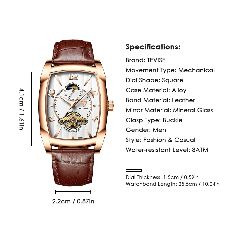 TEVISE Модные мужские автоматические часы Moon phase Tourbillon механические часы мужские кожаные спортивные наручные часы Relogio Masculino