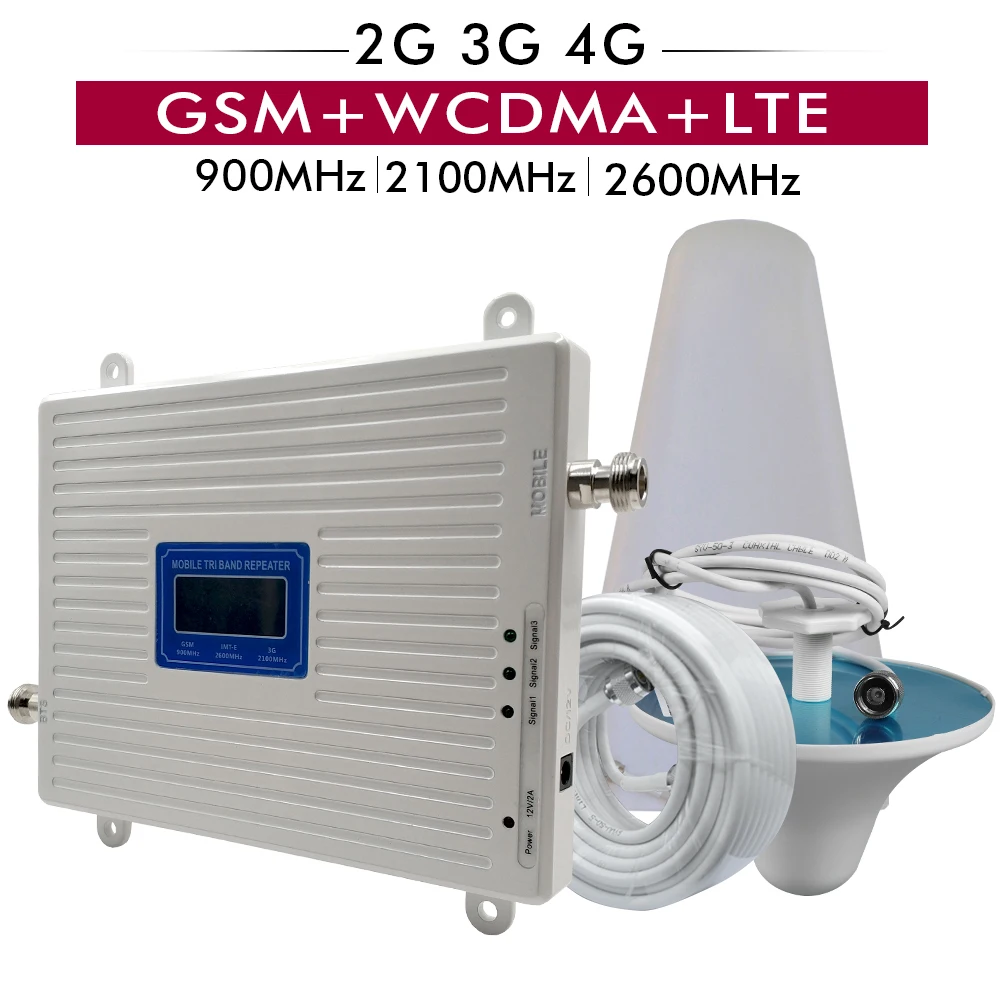 Трехдиапазонный усилитель сигнала 2G 3G 4G сеть GSM 900 + UMTS/WCDMA 2100 FDD LTE 2600 Φ 2600|Усилители