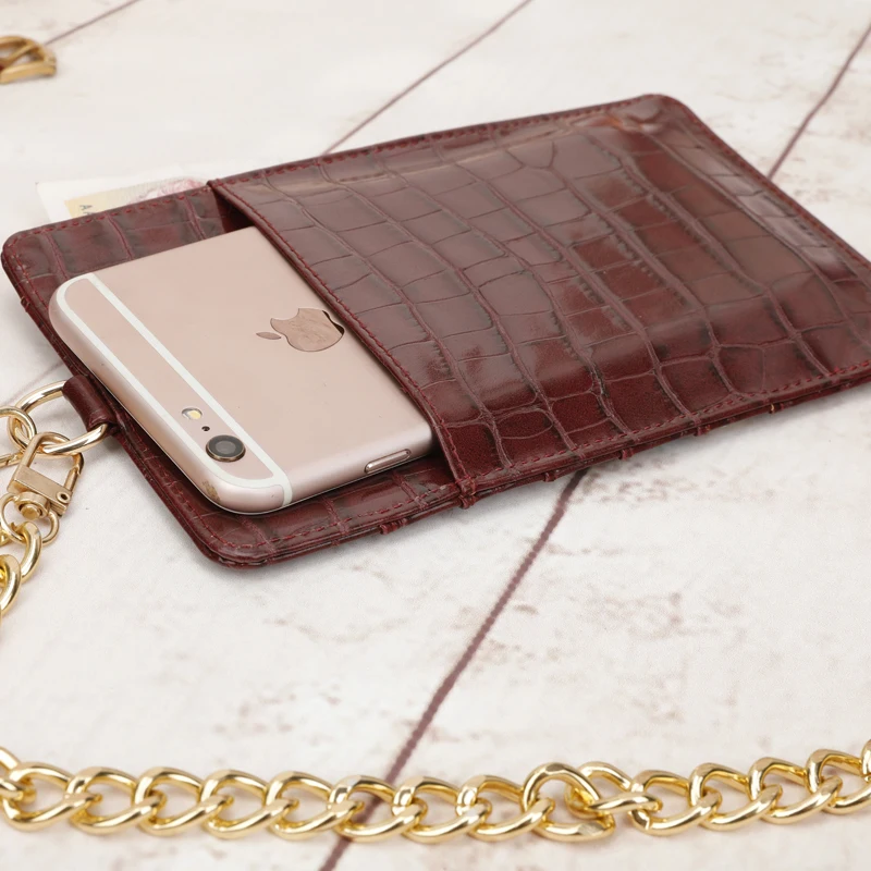 Genuine Leather Mobile Phone Card Holder Embossed Serpentine Leather Phone Wallet Python Leather Pouch With Lanyardr Phone Bag