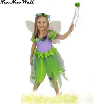 

Masquerade Carnival Cute Green Elf Demon Dress Garden Fairy Kids Costume Halloween Lovely Woodland Girl Little Fairy Dress