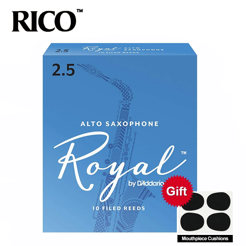 

RICO Royal Alto Sax Reeds / Saxophone Alto Eb Reeds Strength 2.5#, 3# Blue Box of 10 with mouthpiece cushion