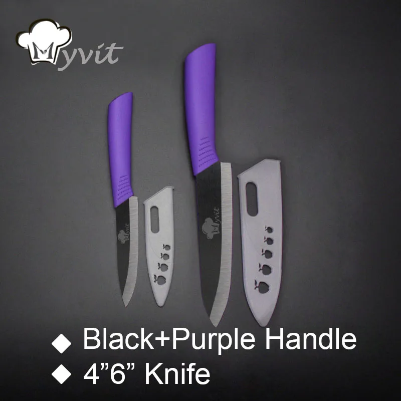 Фирменные керамические ножи Myvit, 4 дюйма и 6 дюймов, поварские ножи, ультра острые кухонные принадлежности, нож для фруктов, Черное лезвие, кухонная утварь - Цвет: PURPLE