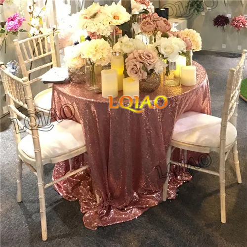 

LQIAO 132inch Round Rose Gold Sequin Tablecloth for wedding/Party/Halloween/Christmas Events Decoration -330cm round table cloth