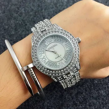

Fashion Full Rhinestone Bling Ladies Watch Contena Luxury Shinny Dress Women's Watches Casual Round Shaped Crystal Wristwatch