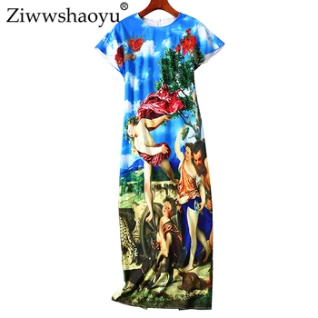 

Ziwwshaoyu Elegant Beading dresses O-Neck Diamonds Print temperament Slim Long dress Summer new women's