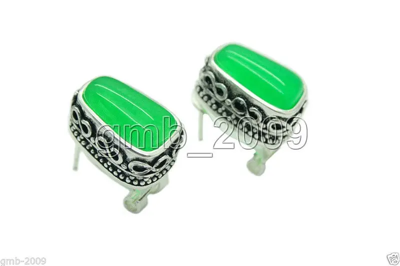 

Fashion 12x17mm Natural Green Jade Marcasite & 925 Sterling Silver Stud Earrings 5.29