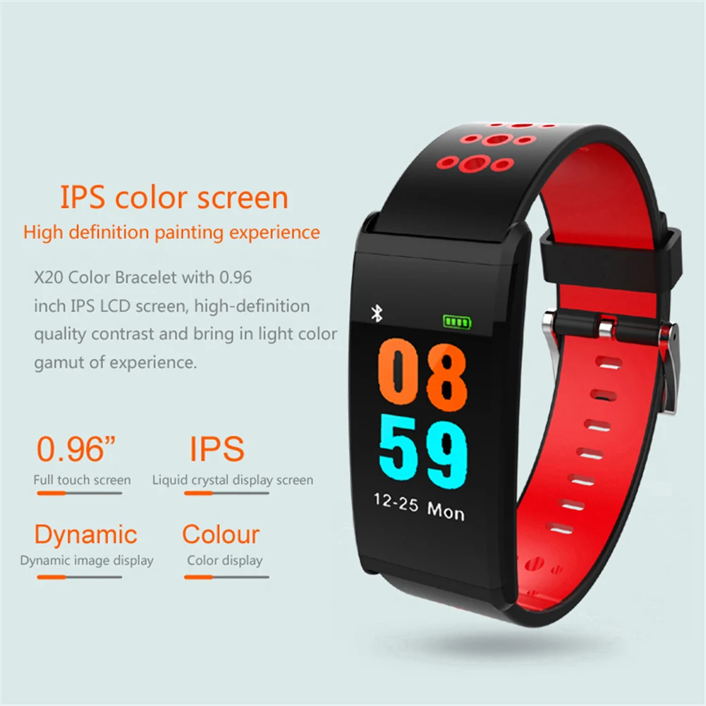X20 цветной экран водонепроницаемый смарт-браслет спортивные часы с пульсом кровяное давление функция мониторинга кислорода в крови