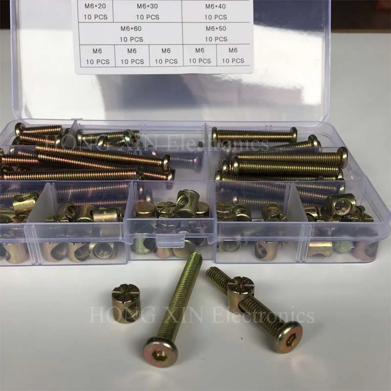 

100pcs Screw M6x20/30/40/50/60 Zinc Plated Hex Drive Socket Cap Furniture Barrel Bolt Nuts kit for Furniture Cots Bed Crib Chair