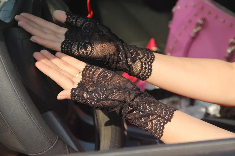Весенние и летние женские винтажные солнцезащитные перчатки с полупальцами, женские кружевные перчатки с защитой от ультрафиолетового излучения, женские перчатки для вождения