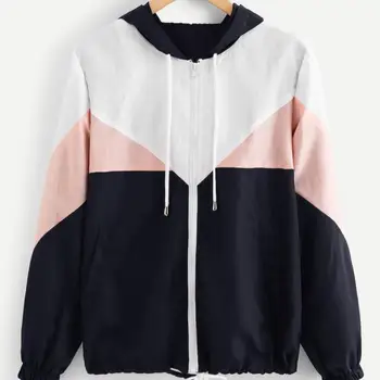 

Casual Womens Fashion Trend Irregular Splicing Color Collision Loose Coat 2091 New Females Hooded Thin Section Slim Coats