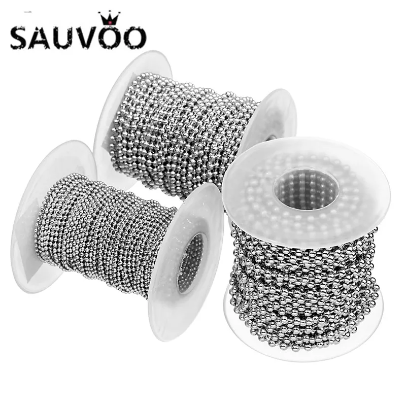 Цепочка SAUVOO из нержавеющей стали с круглыми бусинами 10 ярдов/партия 1 5 мм 2 4 3