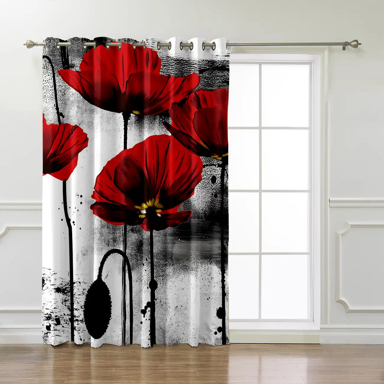 Ink Painting Poppy Window Treatment Ideas Window Treatment Sets Window Treatments Bedroom Curtains Window Dressing Room