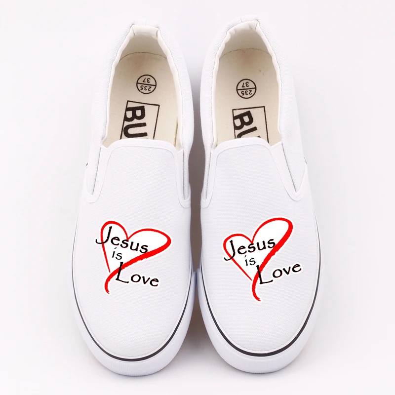 

Jesus Is Love Funny Design Printed Canvas Shoes Custom Christian Fans Low Top Slip On Loafers Men Street Casual Walking Shoes