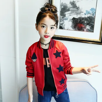 

Girls PU Leather Star Jacket Baby Autumn Coats Jacket for Girls Clothes Outwear Children Clothing Kids Coats Tops Winter 4T- 14T