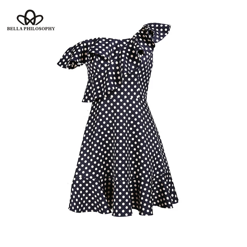 

Wonder 2018new summer off-shoulder sexy women dress ruffle print vintage dot dress ladies vestidos Mini sweet chifon beach dress