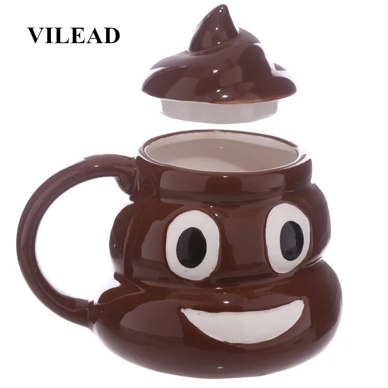 VILEAD Смешные какашки керамическая кружка Smiley кружка для кофе, молока Фарфор воды чашка с ручкой крышкой Чай чашки офисная кружка