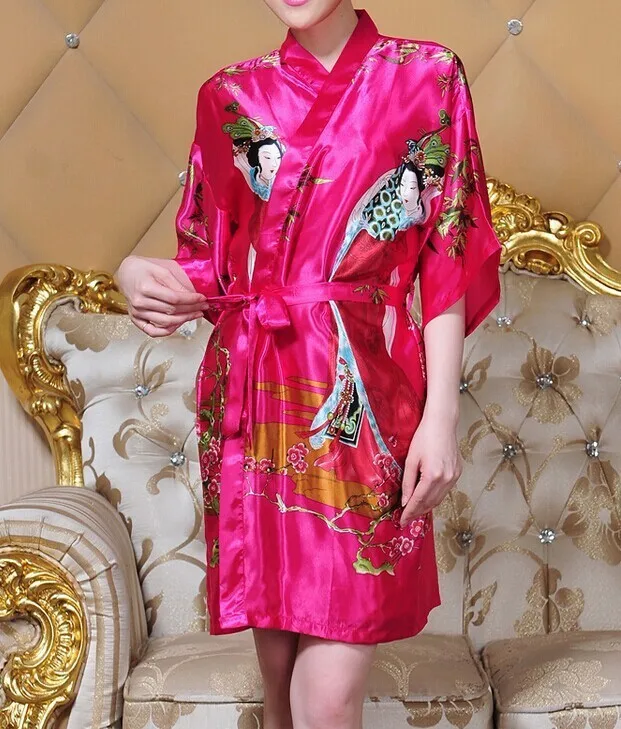 Прибытие белый женский халат кафтан Шелковый Халат Печать belle пижамы кимоно платье дропшиппинг M L XL