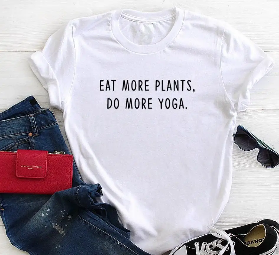 Женская футболка с принтом Eat More растения do more yoga хлопковая Повседневная забавная