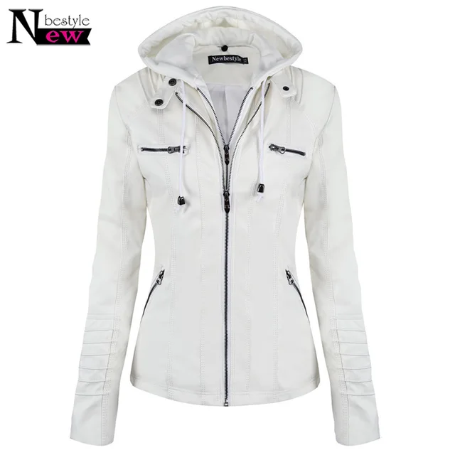2018 Fall Winter Fashion Women's Hooded Faux Leather
