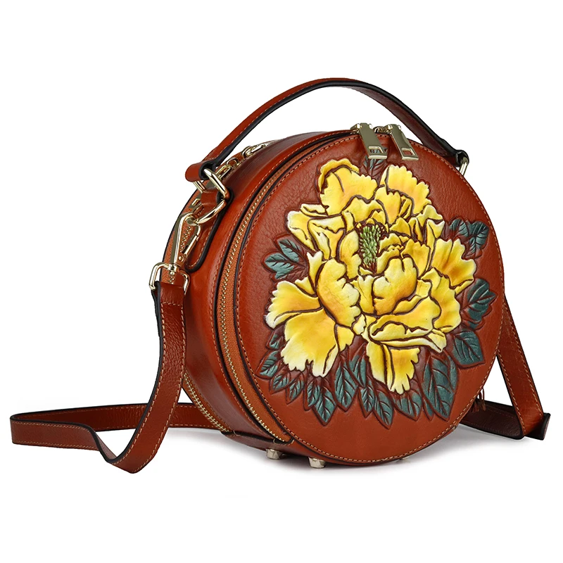 

Hot Brand Barrel-shaped Flower Cross-body Bag Cowhide Large Capacity Double Compartment Women Totes High Quality Evening Bags