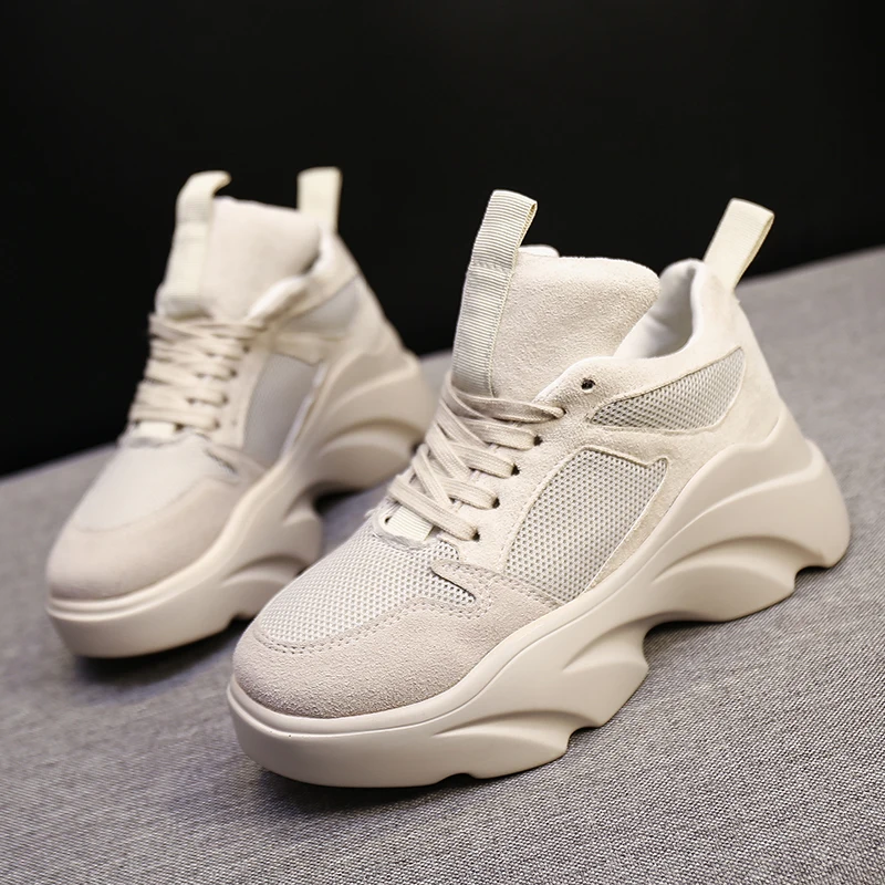 

2019 Spring Women Casual Shoes Fashion Flock Platform Sneakers Lace-Up Comfortable Wedges Lover Shoes for Women Zapatillas Mujer