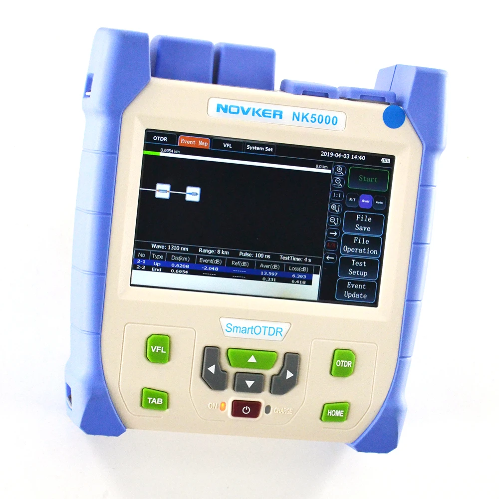 

Novker Nk5000 5 inch touchscreen Smart OTDR SM 1310/1550nm 28/26dB built in VFL OPM and light source
