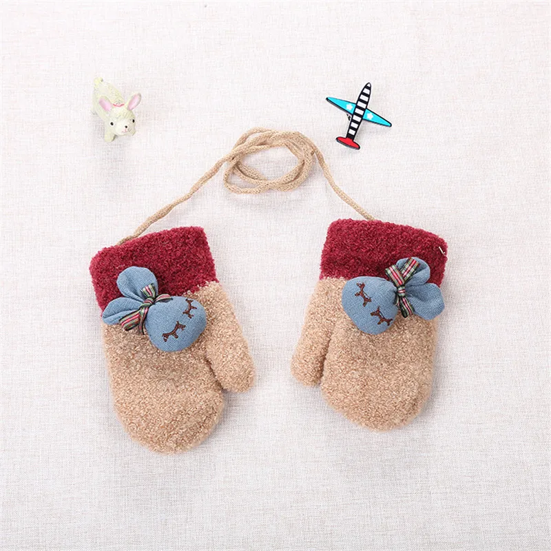 1 Pair Cute Cartoon Little Rabbit Thicken Warm Cotton Infant Baby Boys Girls Winter Warm Solid With Sling Full Finger Mittens Kids (3)