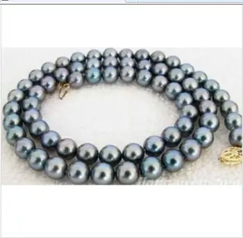 

STUNNING 8-9MM ROUND TAHITIAN BLACK GREEN PEARL NECKLACE18INCH