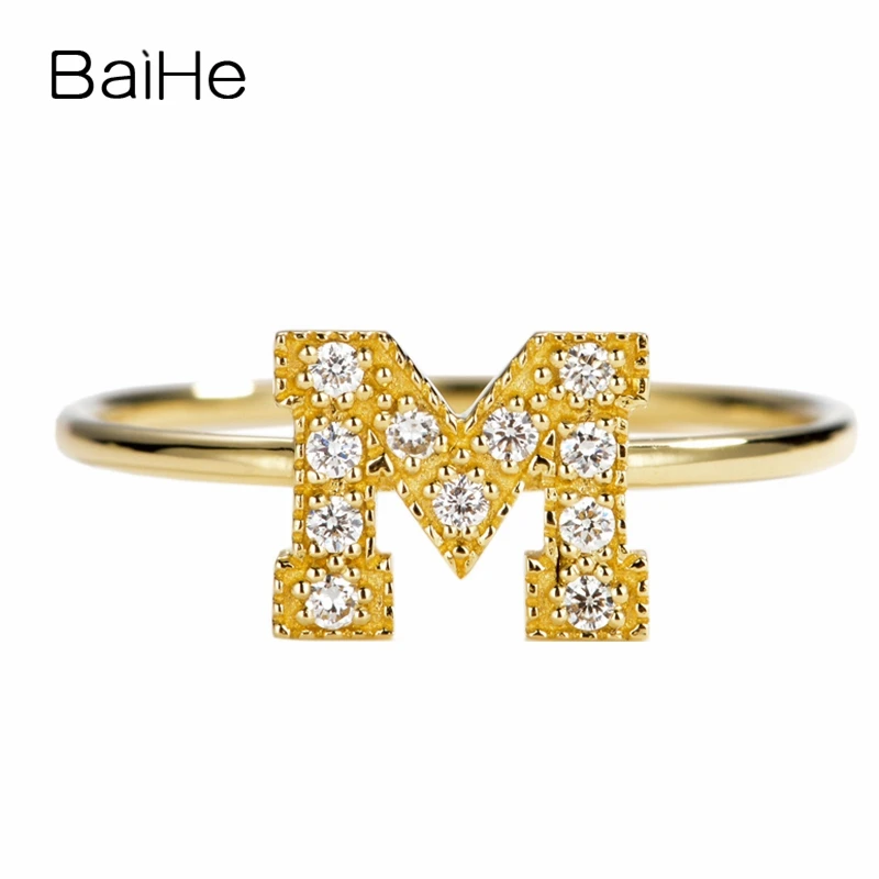 

BAIHE Solid 14K Yellow Gold H/SI Natural Diamond Letter M Ring for Women Men Wedding Trendy Fine Jewelry Кольцо Anel Anneaux