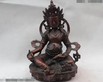 

Free shipping S03129 9"Chinese Tibet Tibetan Buddhism Red Bronze Money Jambhala Buddha Statue