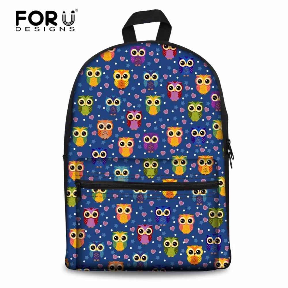 

FORUDESIGNS Owl Printed Canvas Backpack Students Infantry Pack Girl Rucksack Mochila Escolar Women Knapsack with Mesh Pocket