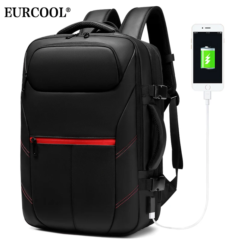 Дешево EURCOOL дорожный рюкзак большой емкости мужской рюкзак Mochila Расширяемый Рюкзак с usb зарядкой рюкзак для ноутбука водонепроницаемый n1962