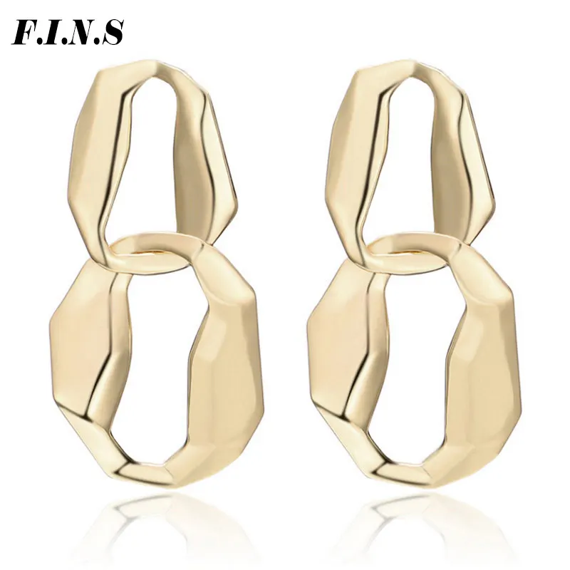 

F.I.N.S Big Punk Style Maxi Geometric Statement Earrings Gold Silver Color Chain Twist Style Women's Earrings for Decoration