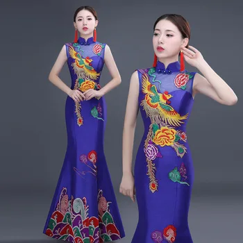 chinese traditional cheongsam wedding dress phoenix qipao chinese cheongsam for wedding dresses gown sexy long red style dragon