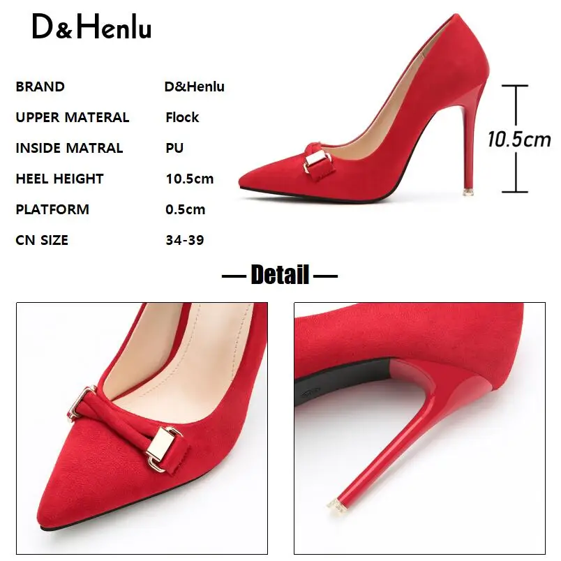 {D& Henlu}/ г. Весенняя обувь женские туфли-лодочки обувь на тонком каблуке замшевые туфли-лодочки красные туфли пикантные флоковые туфли-лодочки на очень высоком каблуке 10,5 см tacones