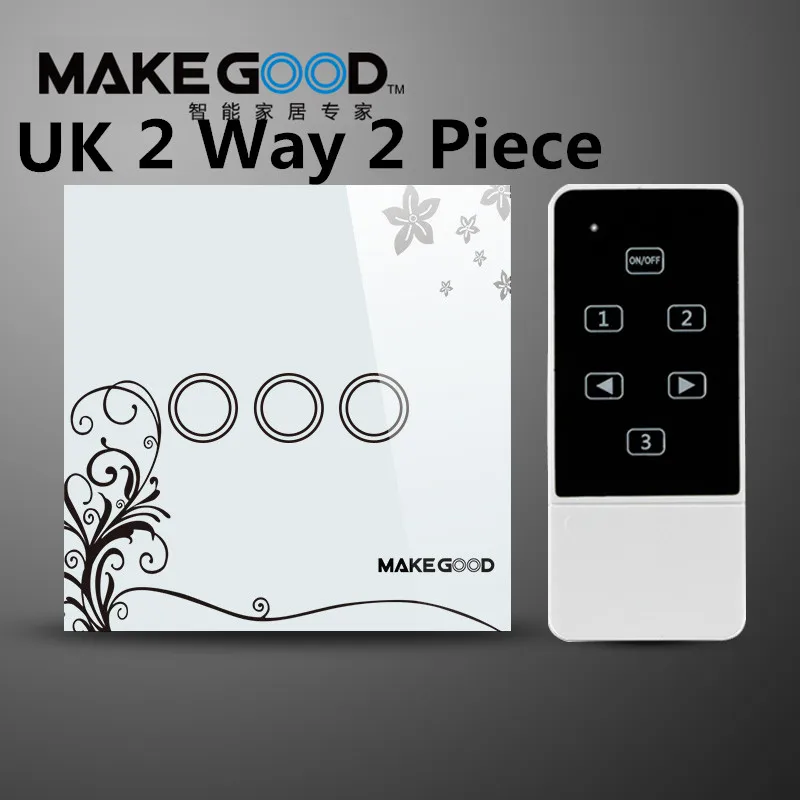ФОТО Makegood 3 Gang 2 way Touch Switch with blue LED indicator Wall Switch,Wireless Remote Control Light Switches for UK Standard