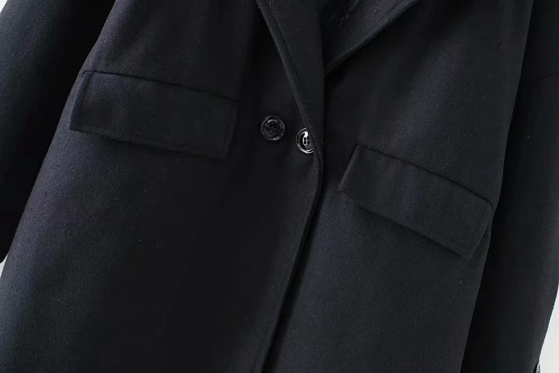 Double Breasted Wool Coat for Women Plus Size XXXL Casual Turn-down Collar Long Coats Outerwear Black KKFY2795