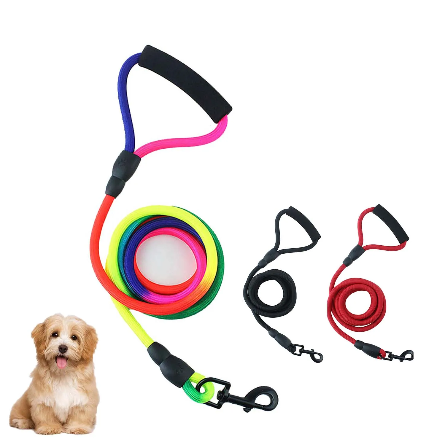 

Dog Pet Rope Leash Thick Durable Nylon Rainbow Rope Soft Handle and Light Weight Training Leash For Small Medium Pets
