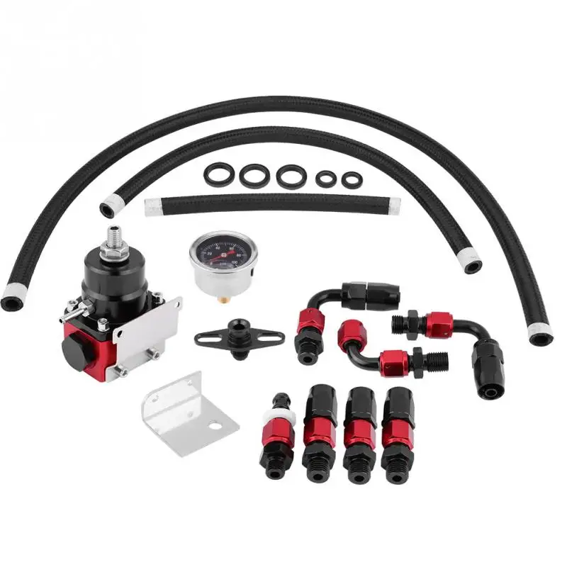 AN6 End 0-100PSI Gauge Adjustable Universal Fuel Pressure Regulator FPR Kit