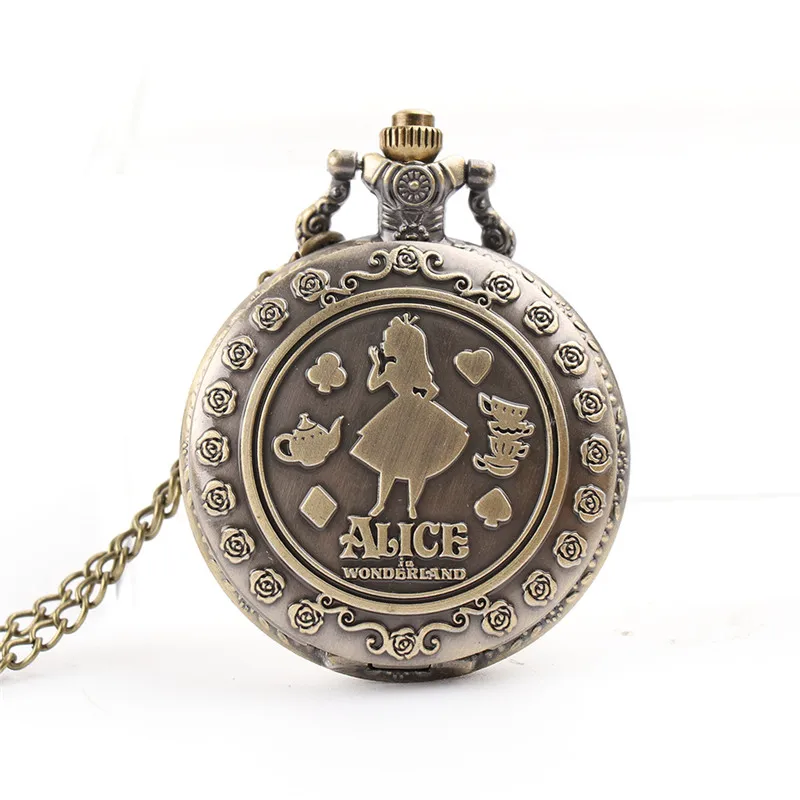 Алиса в стране чудес тема бронзовые кварцевые карманные часы, являющийся лидером продаж винтажный Fob часы время в кармане Рождественский