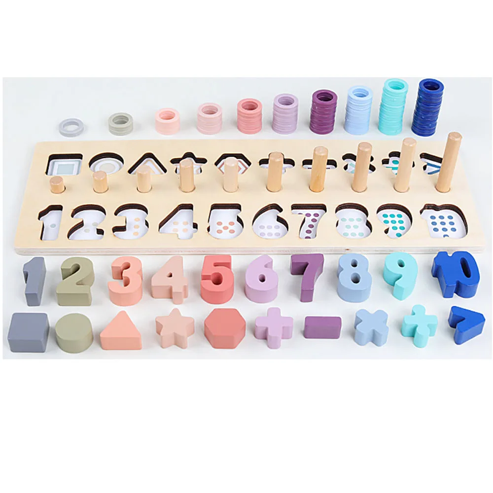 

Preschool Wooden Montessori Toys Count Geometric Shape Cognition Match Baby Early Education Teaching Aids Math Toys For Children