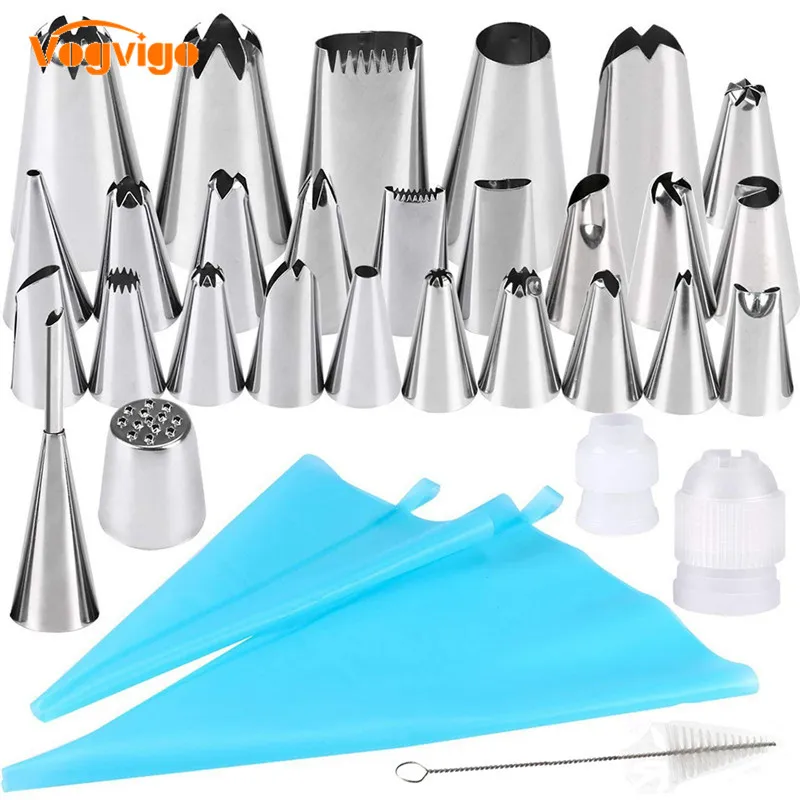 

VOGVIGO 32PC/Set DIY Kitchen Baking Cake Decorating Tool Silicone Icing Piping Cream Pastry Bag Stainless Steel Nozzle Converter