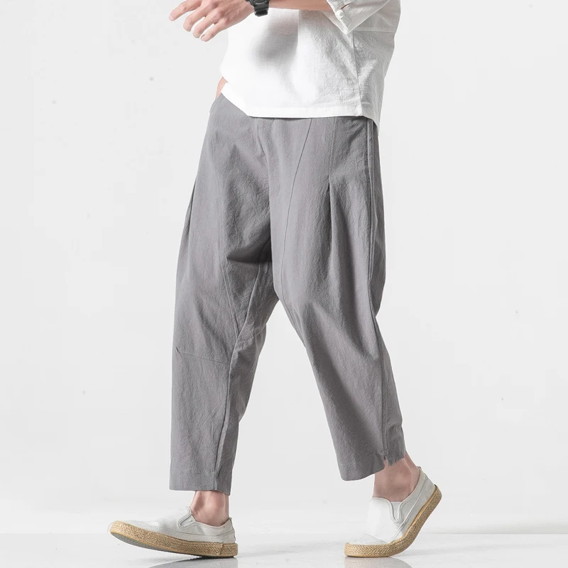 2019 Mens Casual Linen Harem Pants Men HipHop Drop Pants Men Joggers Male Pantalones Hombre Ankle-Length Pants Loose Streetwear