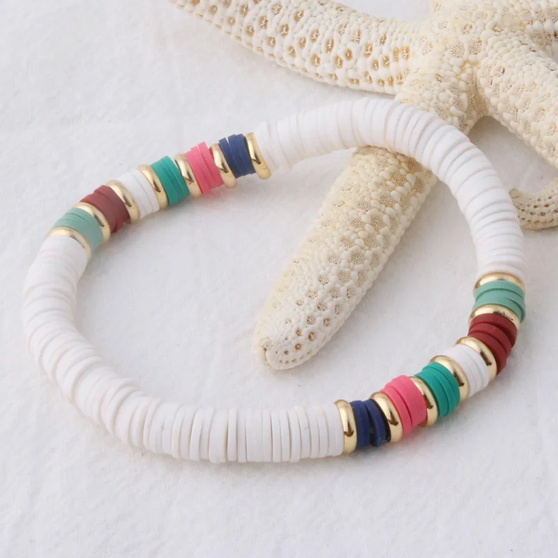 NeeFu WoFu браслет из бисера богемные мягкие керамические браслеты для женщин Национальный браслет из нержавеющей стали пляжные красочные ювелирные изделия - Окраска металла: white