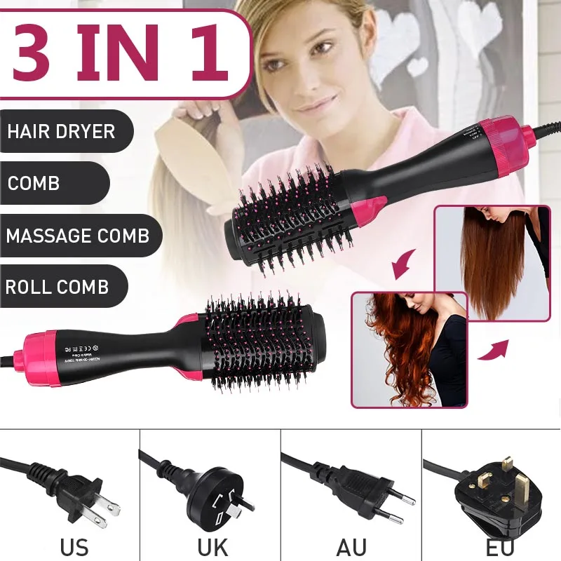 

1000W Professional Hair Dryer Brush 2 In 1 Hair Straightener Curler Comb Electric Blow Dryer With Comb Hair Brush Roller Styler