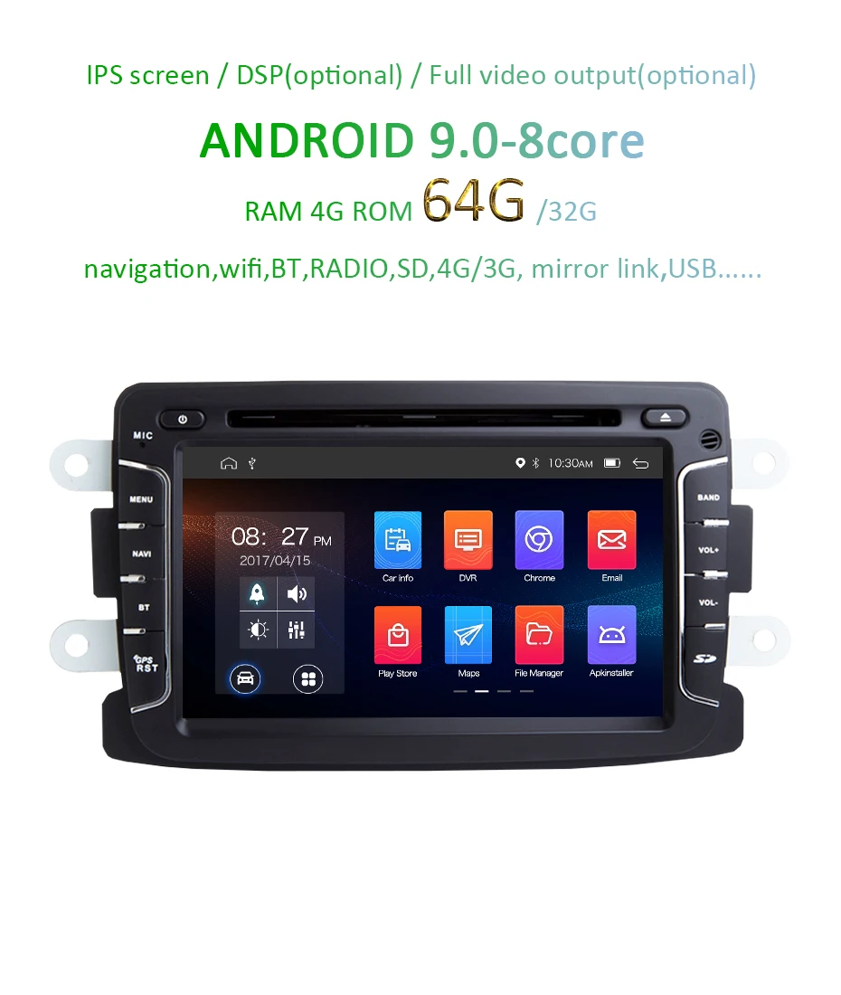 Flash Deal IPS DSP Android 9.0 64G Radio GPS For Dacia Sandero Duster Captur Lada Xray 2 Logan 2 Navigation Screen DVD PLAYER RECEIVER PC 1